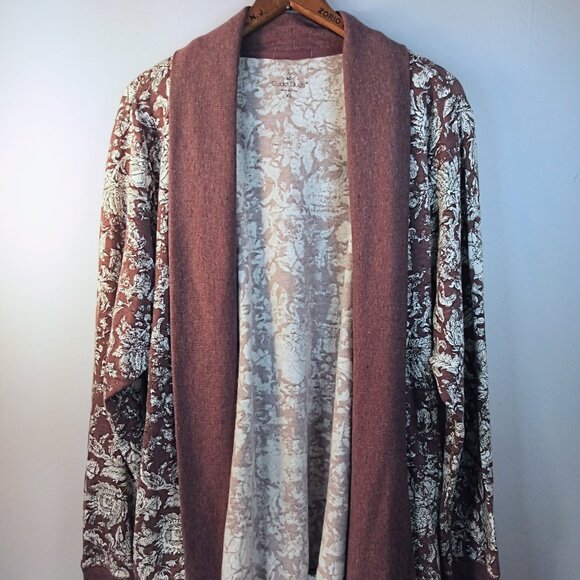 Cuddl Duds Women's Open Front Cardigan Shawl Collar Belted Mauve Floral XL - Picture 1 of 10